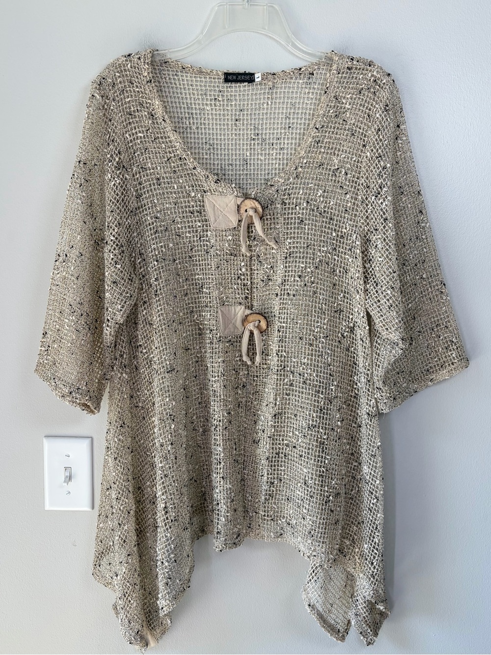 New Jersey Mesh Knit Netted Cardigan Cover Up Tunic Top Rustic Beachy Boho Layer
